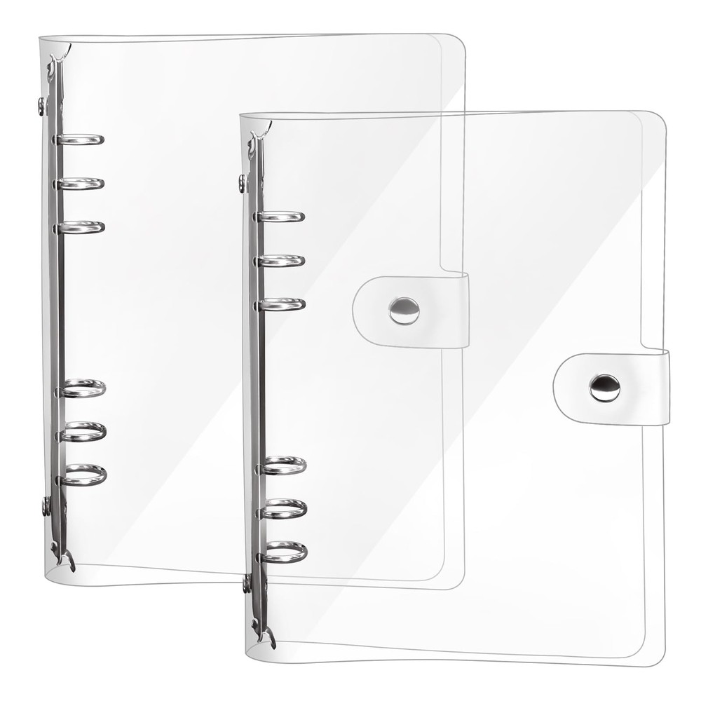 2 Pack A5 Transparent Soft PVC 6-Hole Binder Notebook Covers with Snap Button...