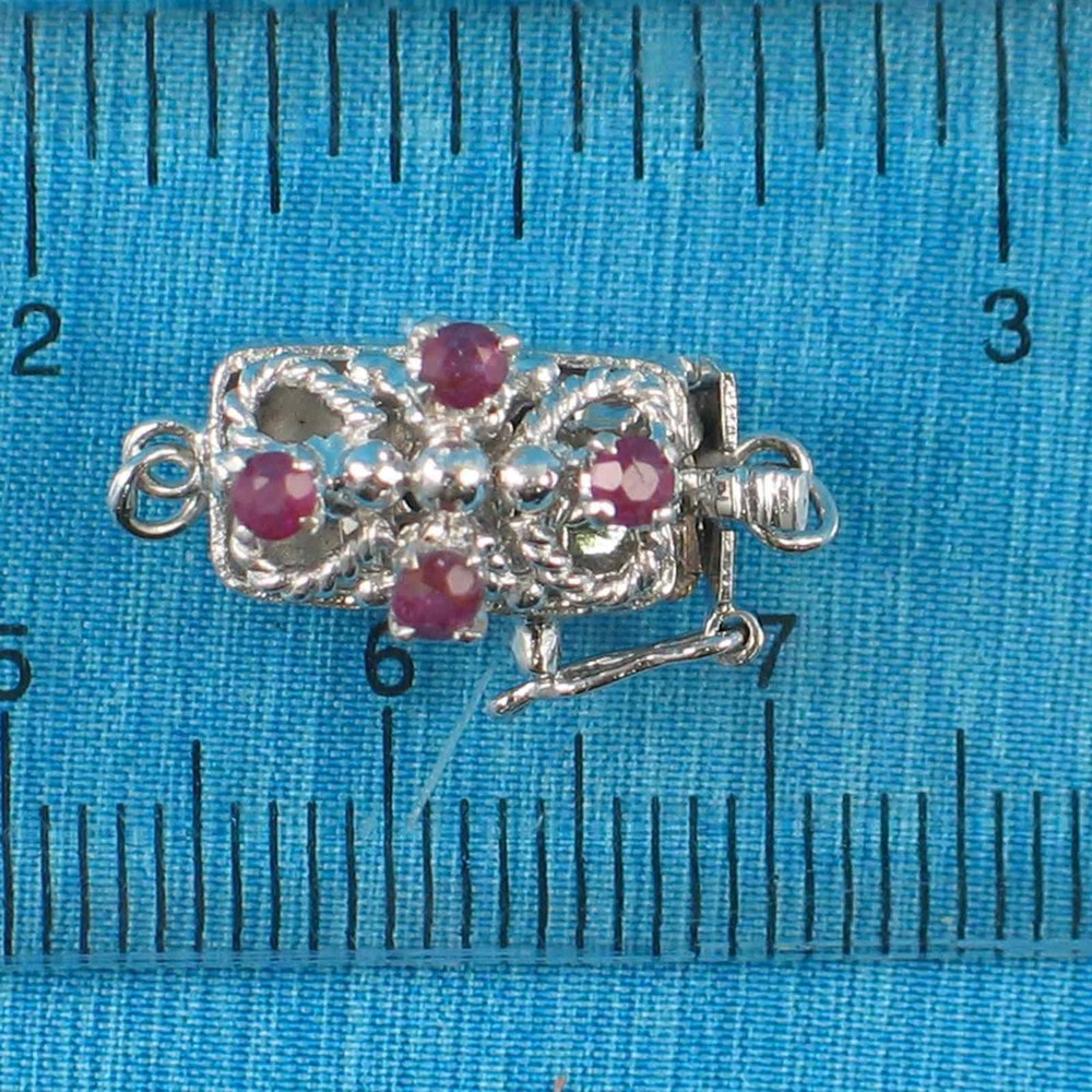 14K White Gold Genuine Natural Red Ruby Clasp