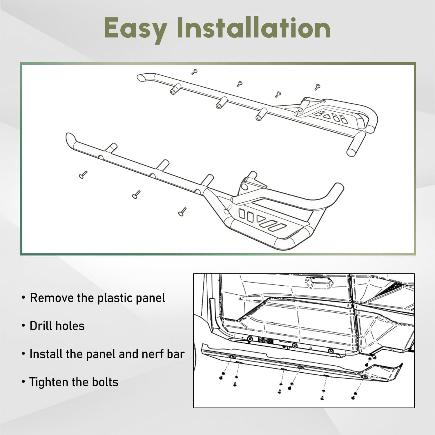 Rock Sliders Side Nerf Bars Tree Kickers for Kawasaki Teryx KRX 1000 #99994-1314