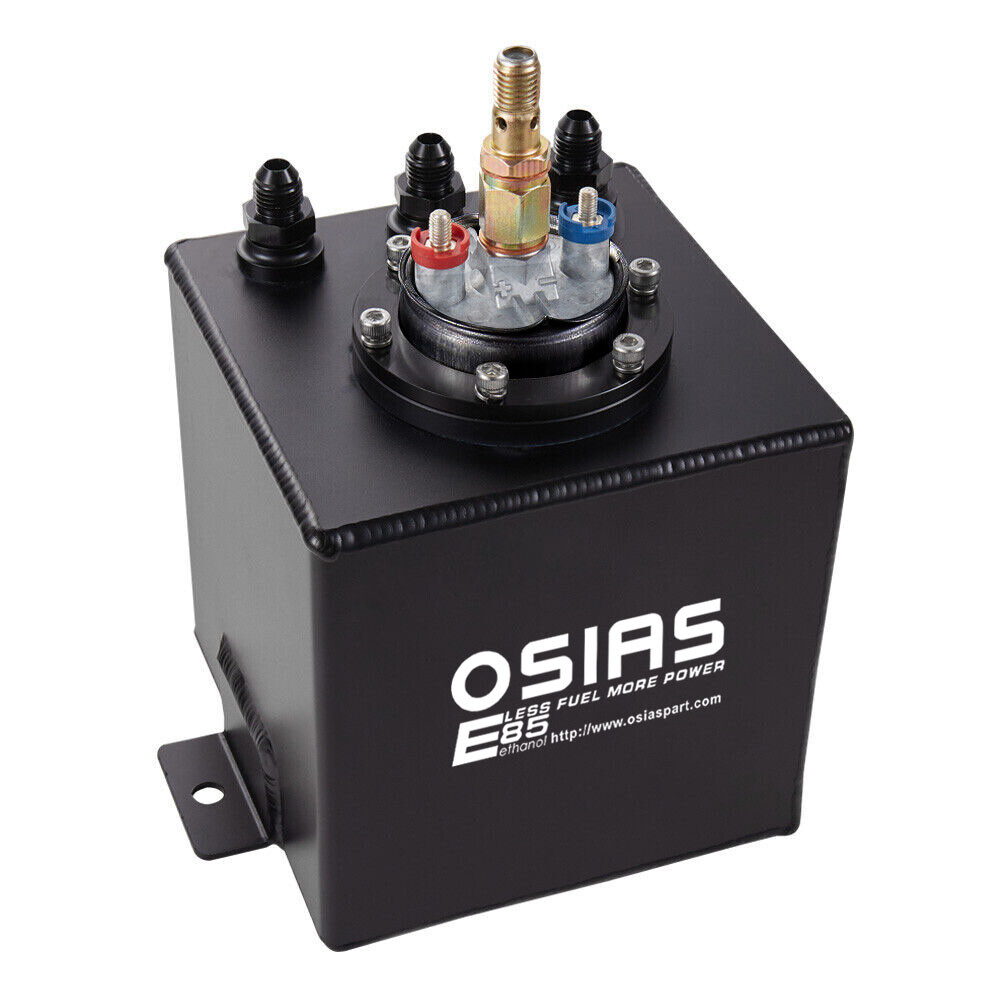 044 External Fuel Pump + 2L Black Aluminum High Flow Swirl Fuel Surge Tank AN6