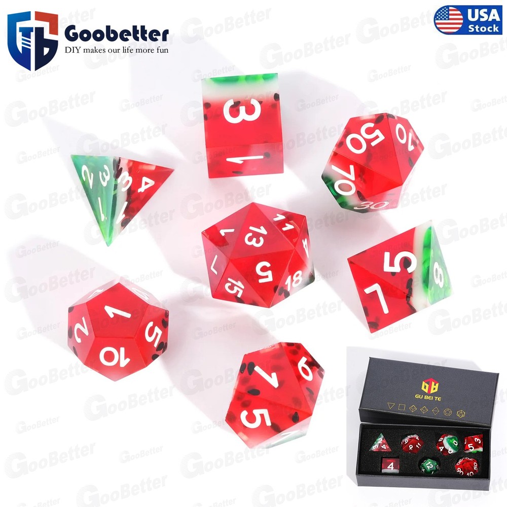 For DND 7 Piece Polyhedral Translucent Layered Watermelon Dice Set With Dice Box