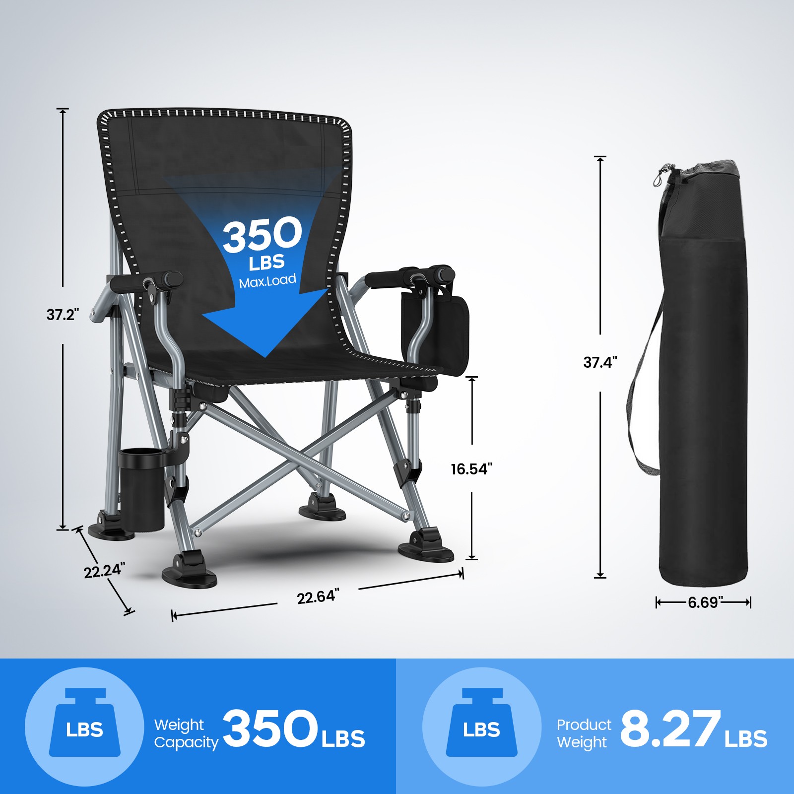 2 Pack Portable Camping Chair Heavy Duty Folding Chair w/ Cup Holder Oversized