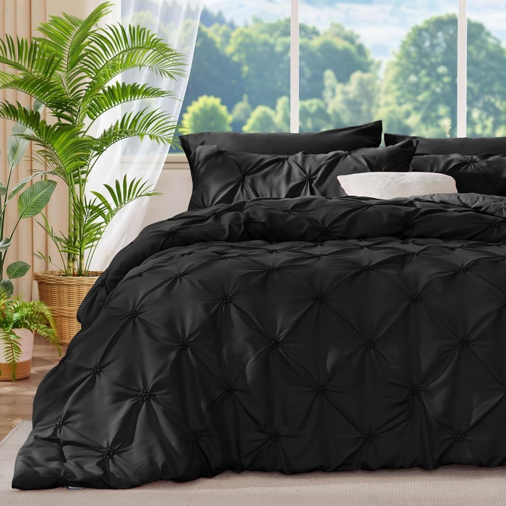 Black King Size Comforter Set - 3 Piece Boho Flat Flannel Bedding Comforter Set