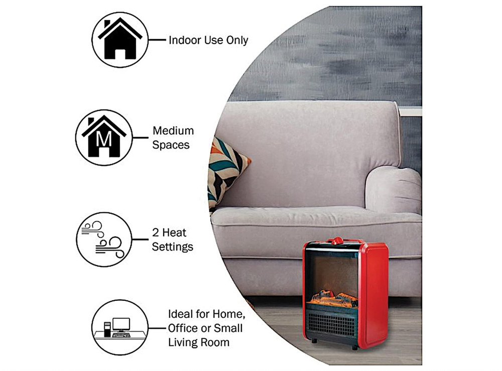 Flame Effect Mini-Fireplace Heater,2 Heat Settings- FreeShipping