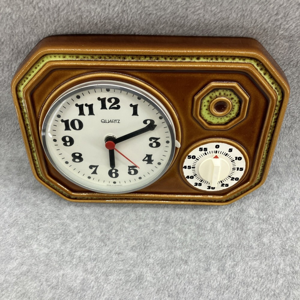 CERAMIC Top! Clock Vintage Quartz Kitchen Timer! 1960s Germany Please Read