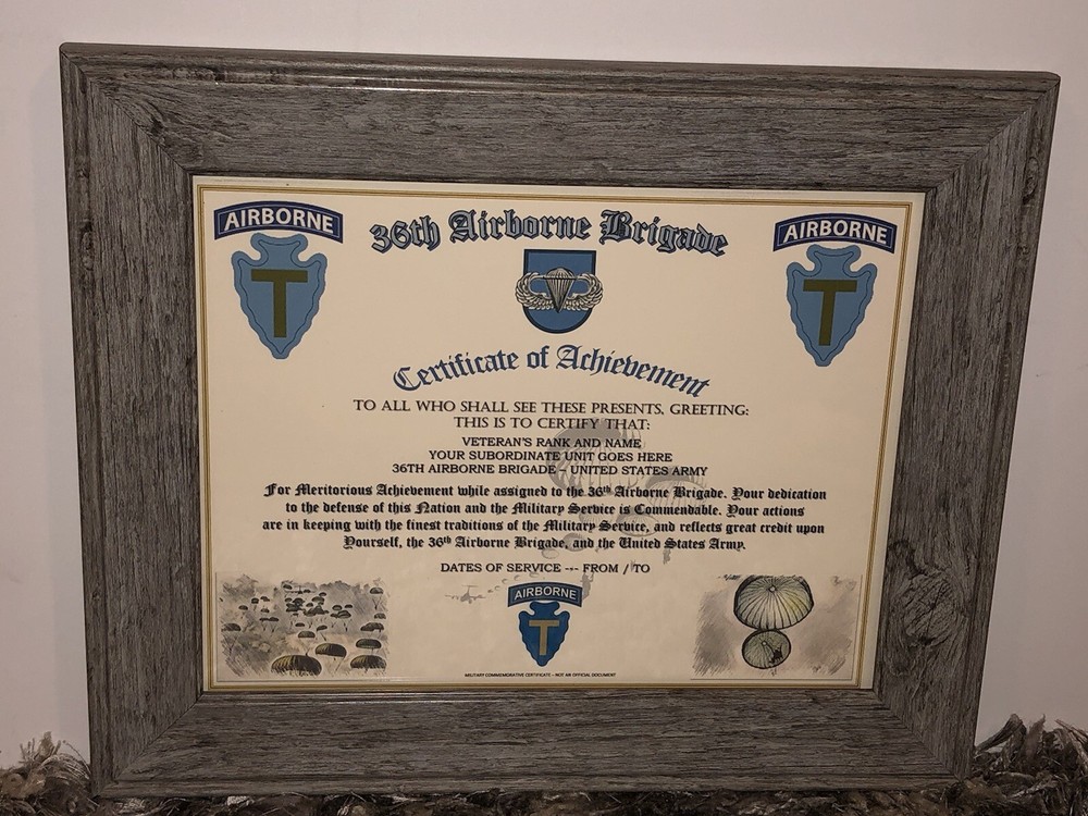36TH AIRBORNE BRIGADE - ACHIEVEMENT (COMMEMORATIVE CERTIFICATE)
