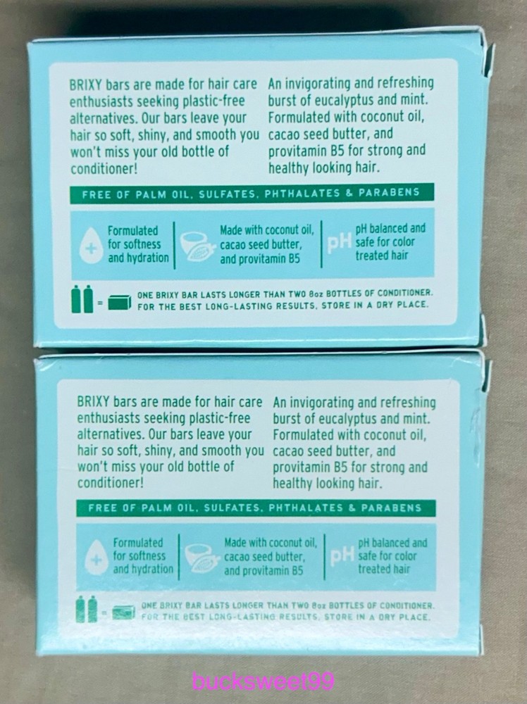 BRIXY Conditioner BAR Mint Eucalyptus - 4 oz each - 2-PACK