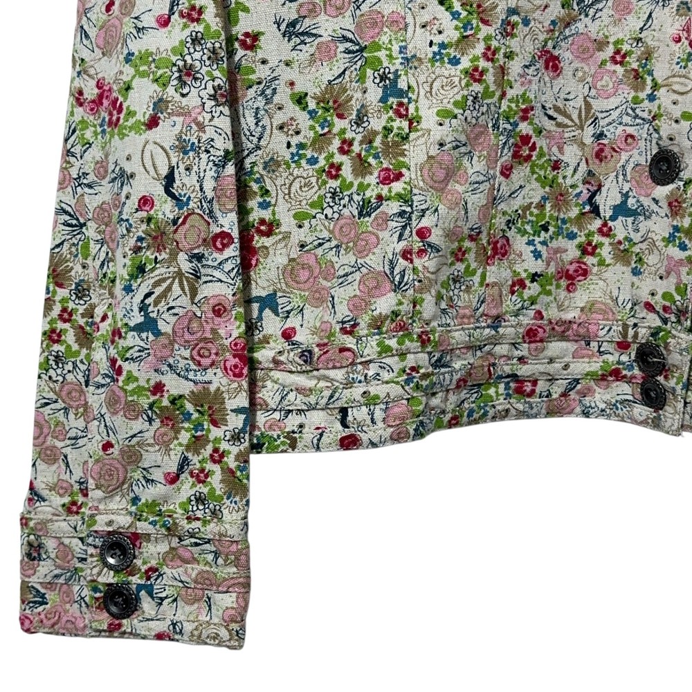 Christopher & Banks Womens Spring Floral Jacket Size L Button Front Stretch