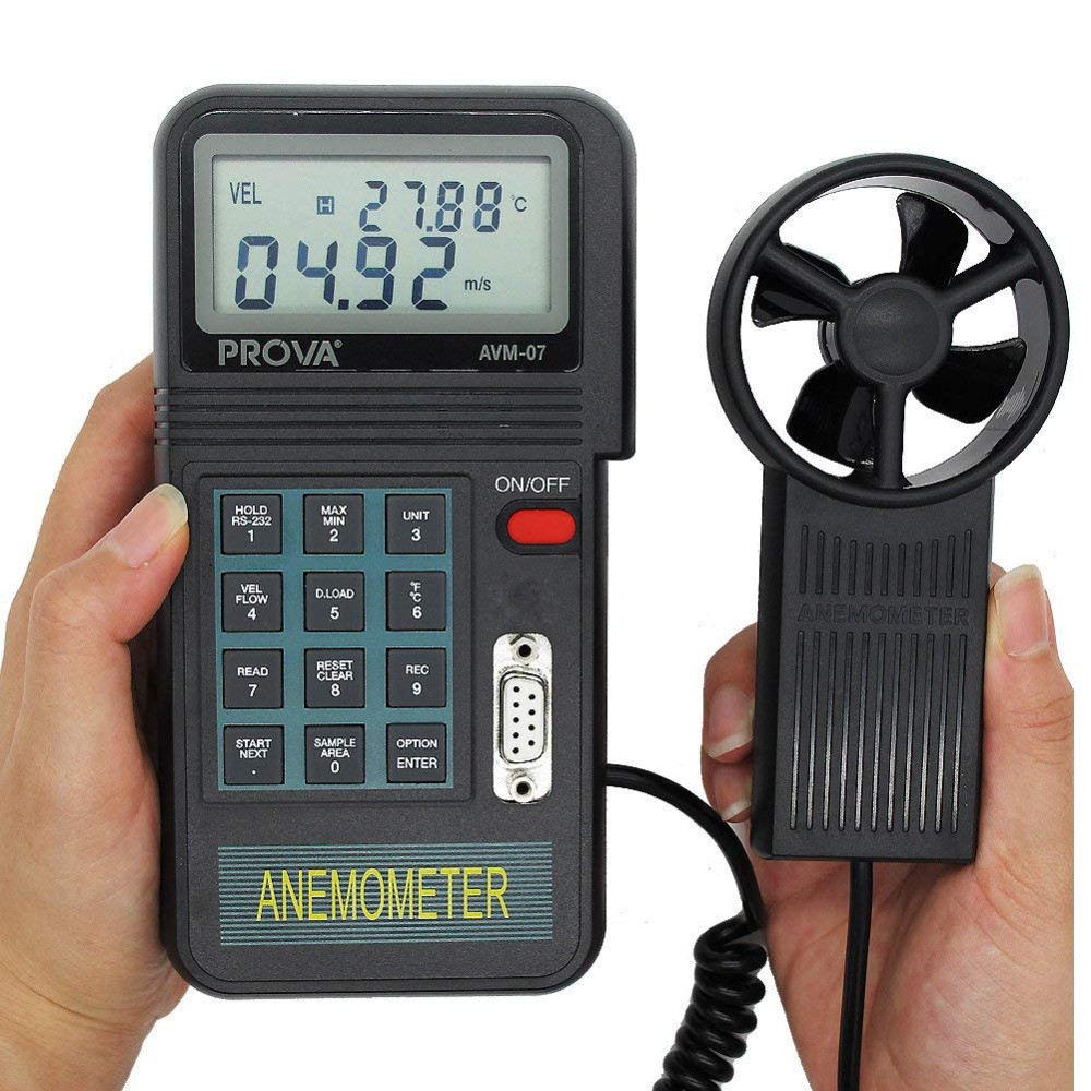 TES AVM-07 Digital Anemometer Datalogging Air Flow Meter Wind Speed Tester PROVA
