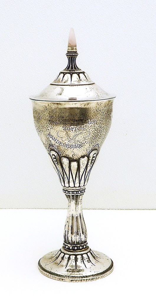 Solid Swedish Lidded Chalice Trophy Cup with Rose Quartz Finial Dated 1935 - 38