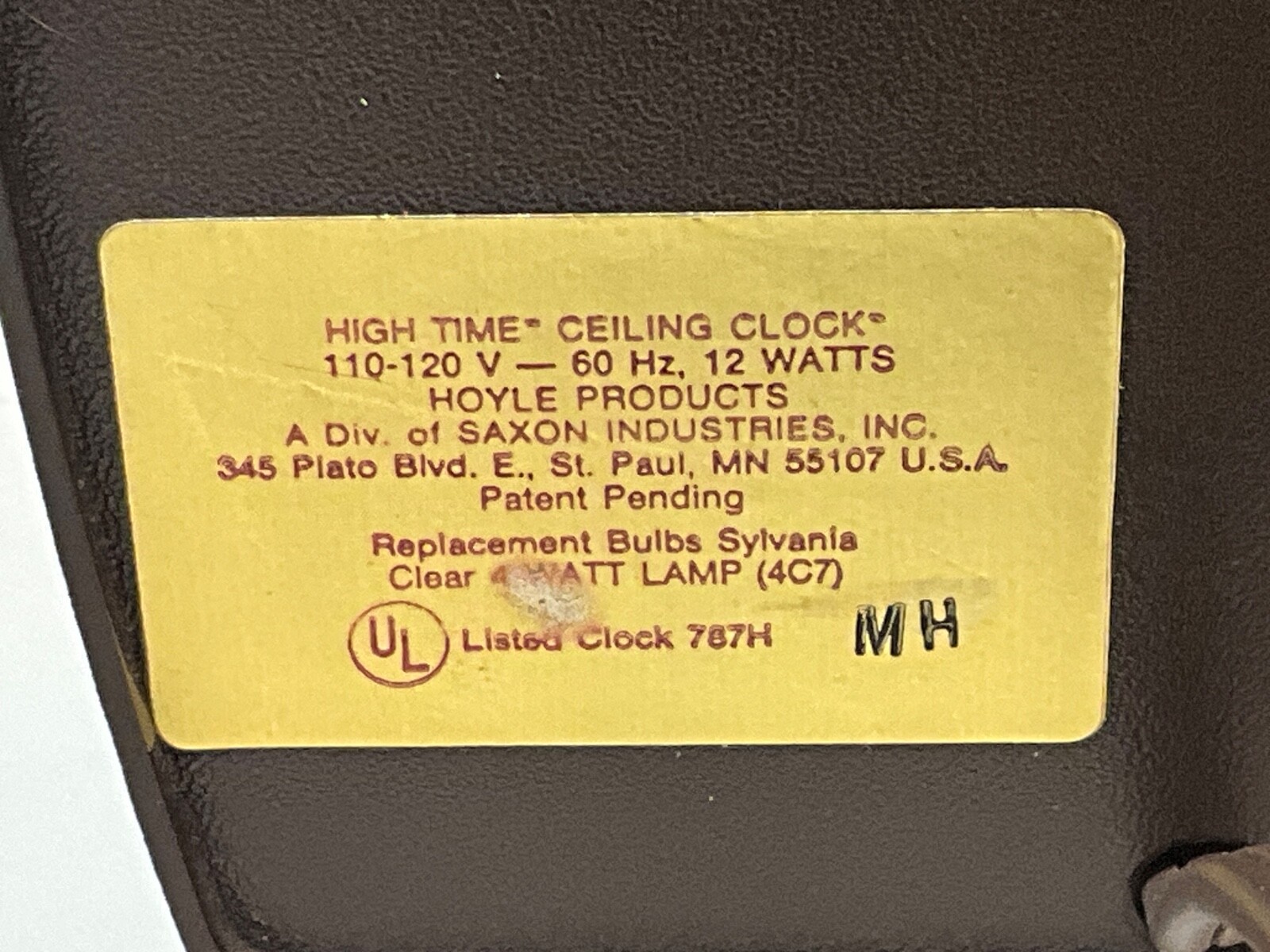 Hoyle Products High Time Ceiling Clock Working Vintage! FREE SHIPPING