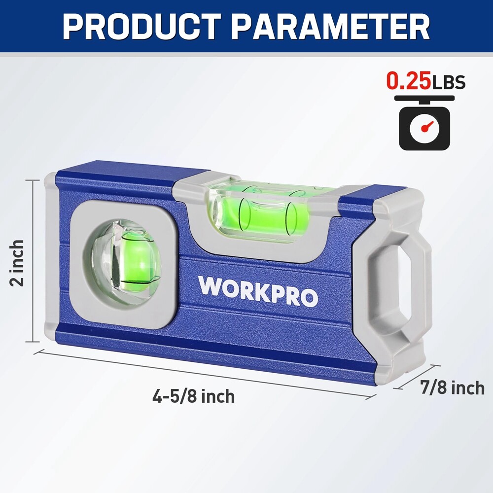 WORKPRO Small Level with 2 Bubble 90°/180° 4-1/2" Mini Level Tool Magnetic Level