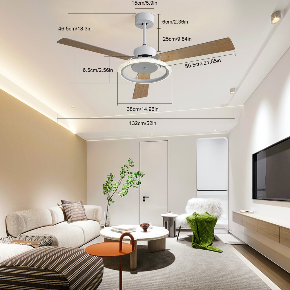Ceiling Fan W/ Remote Control Quiet Motor DC Ceiling Fan & LED Light Adjustable