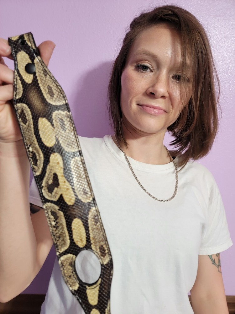 Padded RIFLE Firearm SLING with Authentic BALL PYTHON Snake skin brown leather