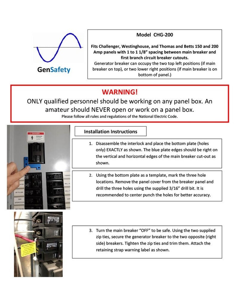 Generator Interlock Kit for Challenger, Westinghouse, Thomas & Betts