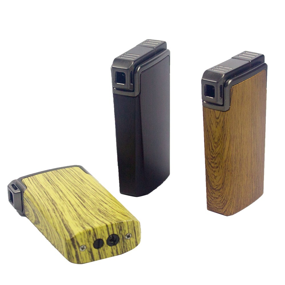 Windproof Dual-Flame Refillable Butane Torch Lighter with Adjustable Jet Wood