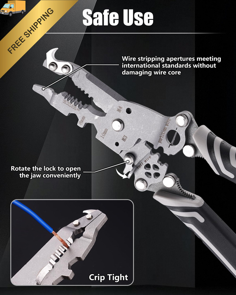 18 In 1 Foldable Ｗire Stripper Crimper, Multifunctional Folding Wire Black