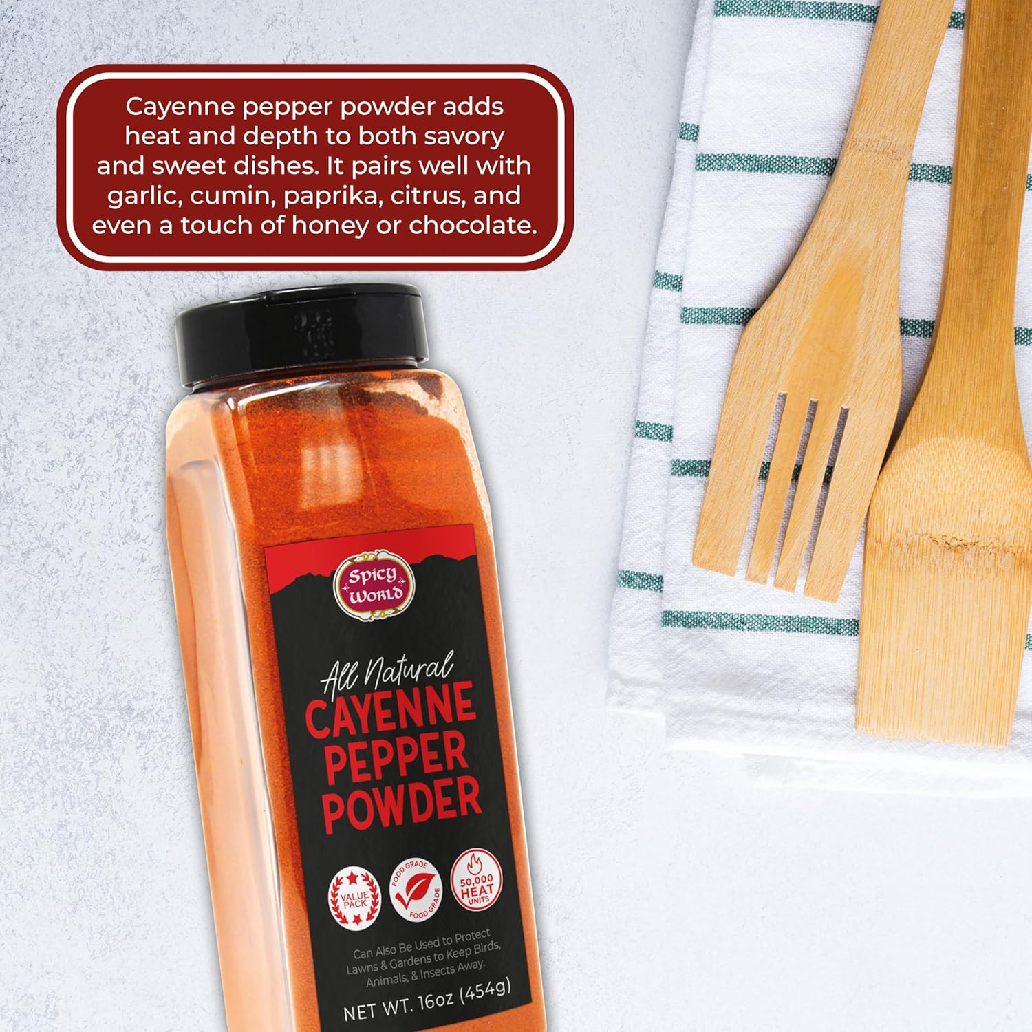 Cayenne Pepper Powder 16oz Jar - 50,000 SHU, Gluten Free, All Natural Red Pepper