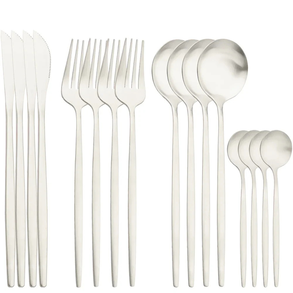 16Pcs Gold Cutlery Set Knife Fork Spoon Dinnerware Matte Tableware Set