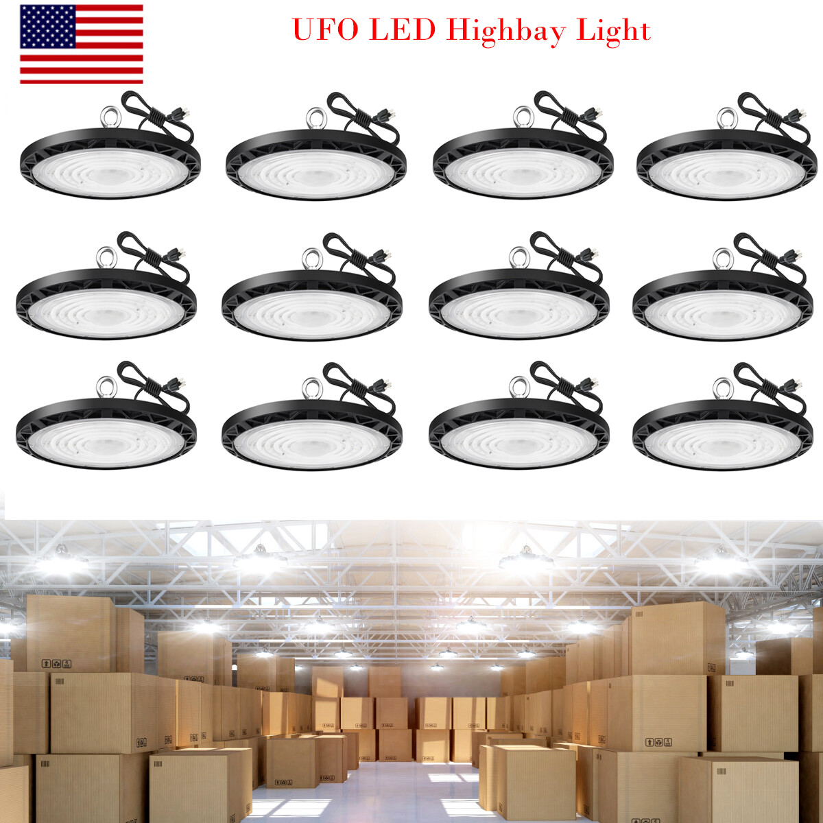 100W UFO High Bay LED Lights, Highbay with US Plug Commercial Bay Lighting 12PCS