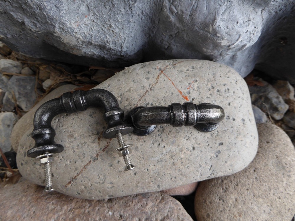 Small Antique Nickel Silver PIPE HANDLE Drawer Pull Industrial Modern Steampunk