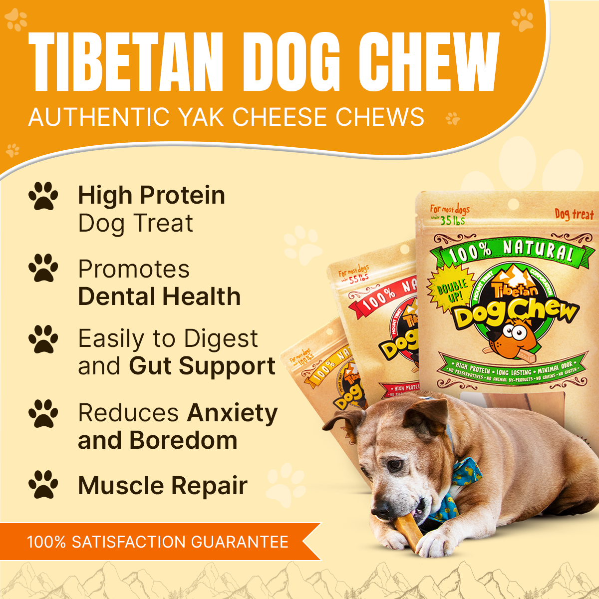Yak Cheese Dog Chews for XL dogs 3lbs, All Natural and Long lasting Hard Chews