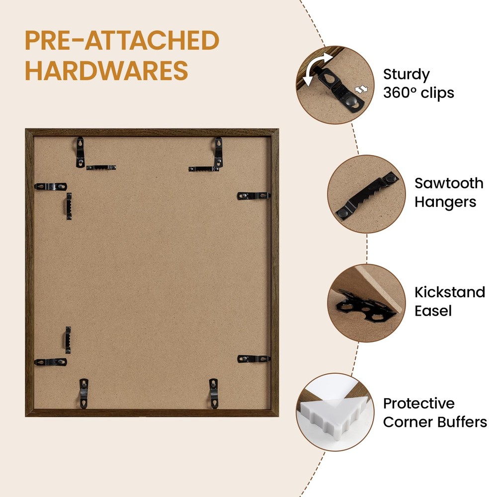 14x16 Solid Oak Wood Picture Frame, Walnut Finish, Tempered Glass