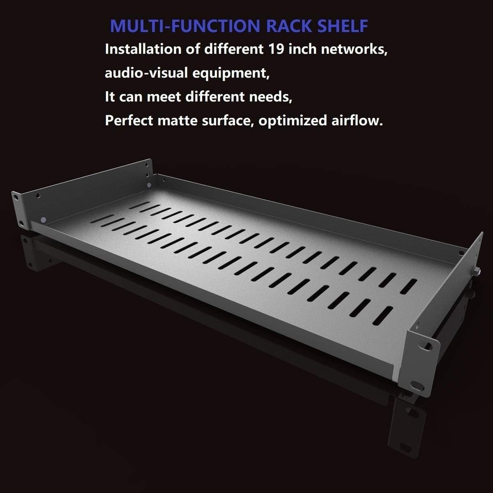 Sturdy Metal 1U Rack Shelf - 8" Deep Vented Design for Efficient Cooling
