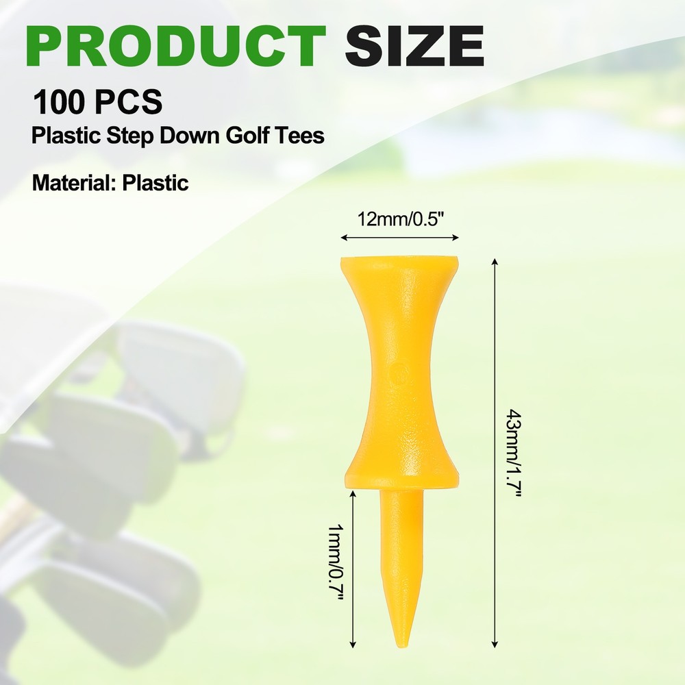 Plastic Step Down Golf Tees, 1.4 Inch Golf Tees Bulk, 100 Pack & Yellow