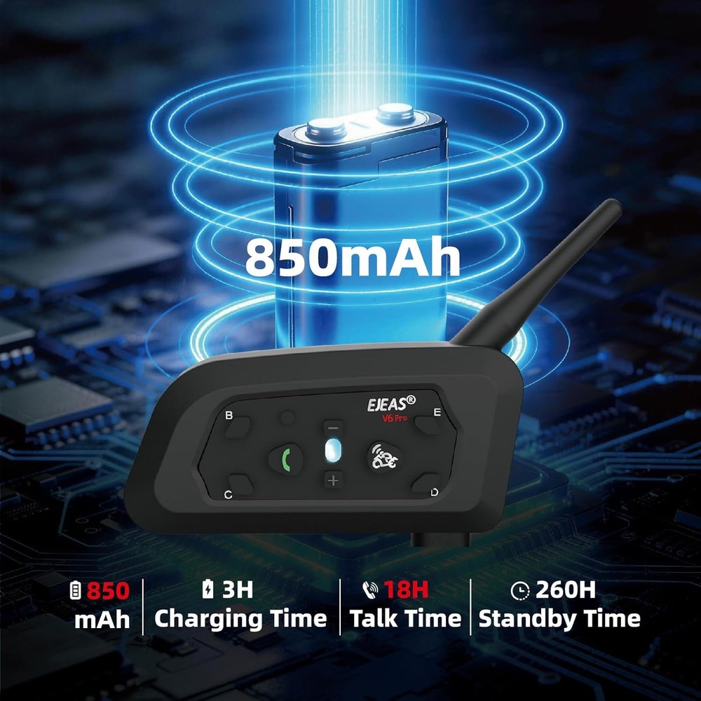 EJEAS V6 Pro+ Motorcycle Helmet Bluetooth 5.1 Intercom Headset, USB-C, 2 Pack