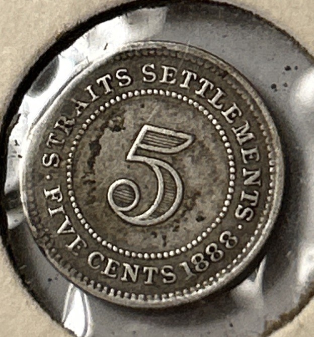 1888 Straits Settlements Silver 5 Cents VG