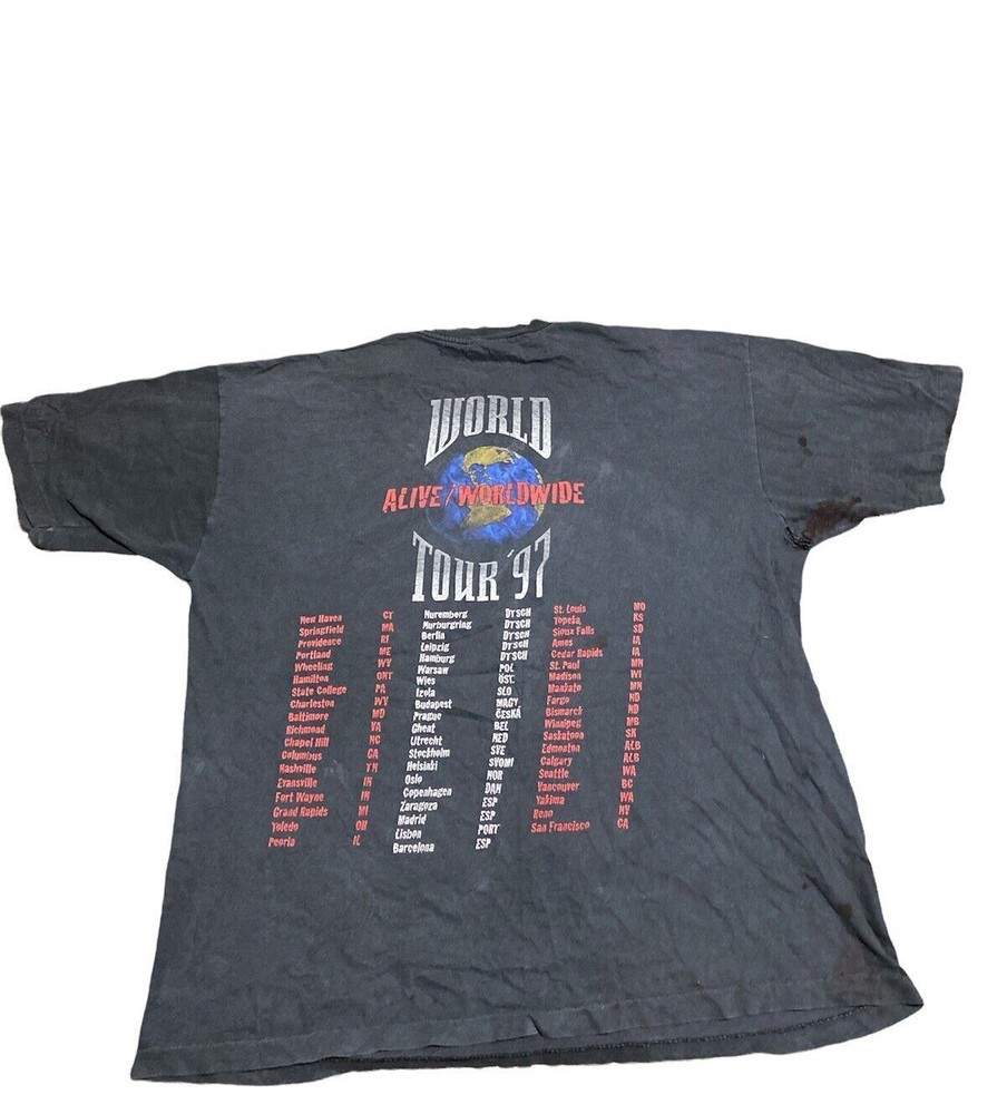 Vintage Kiss World Tour 90's Men's Black Size LTShirt Distressed Single Stitch