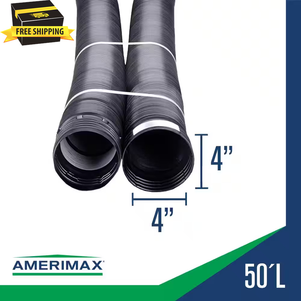 Black Copolymer Solid Drain Pipe 4 in. x 50 ft. Corrugated Flexible Expandable