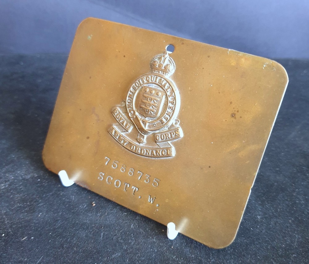 WW2 British Barracks Locker Plate to 7588735 Scott.W Royal Army Ordnance Corps
