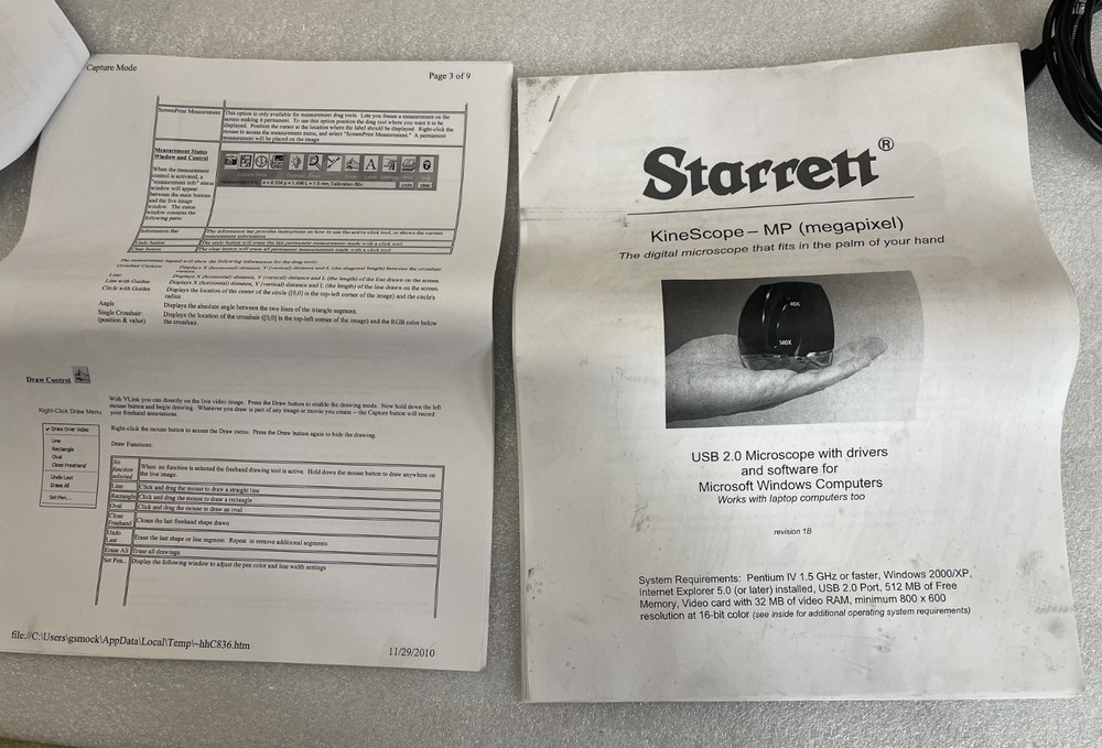 Starrett Kinescope Hand Held Video Microscope IR-VLINK Includes Software