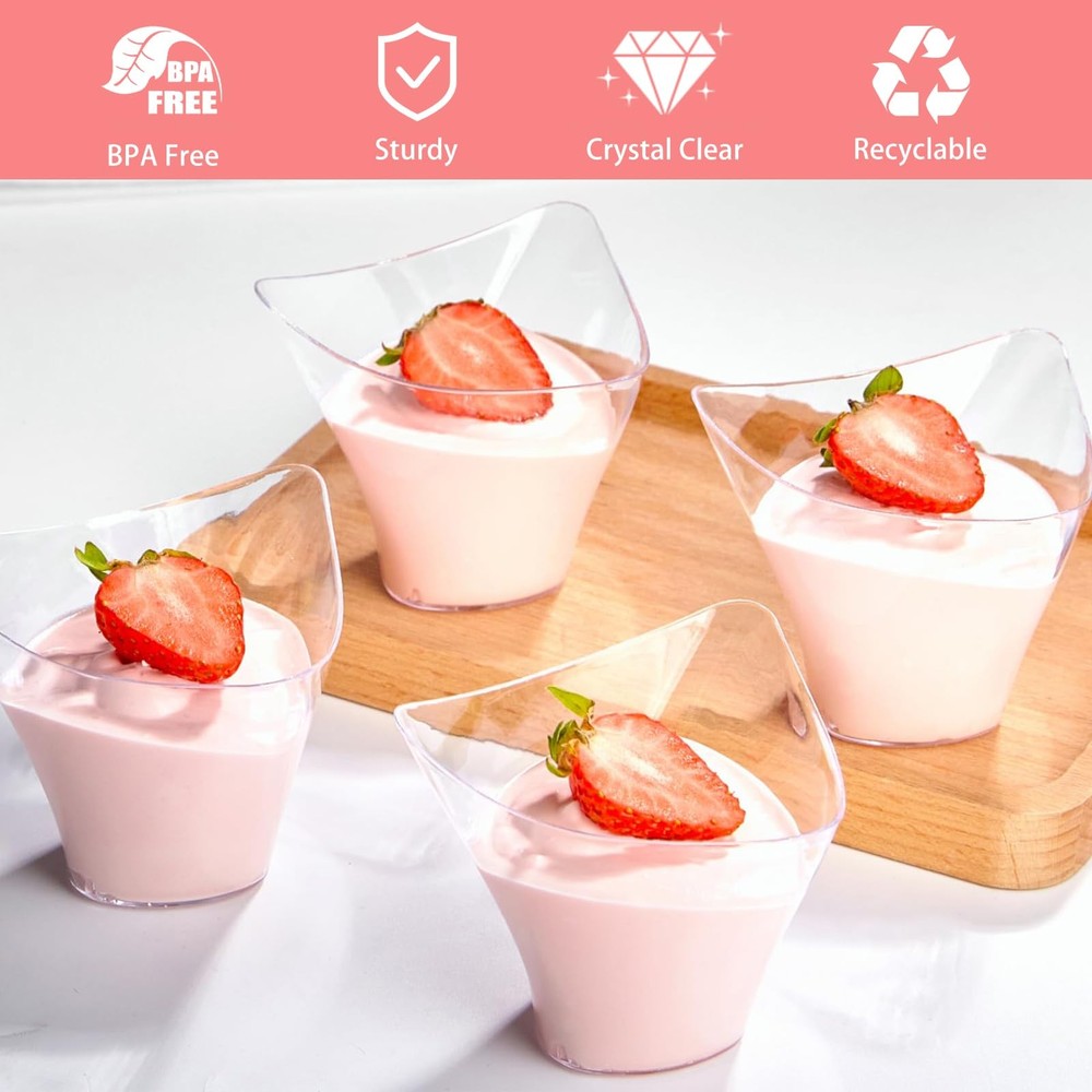Qeirudu 4 oz Triangular Mini Dessert Cups with Spoons, 50 Pack Plastic Appetizer