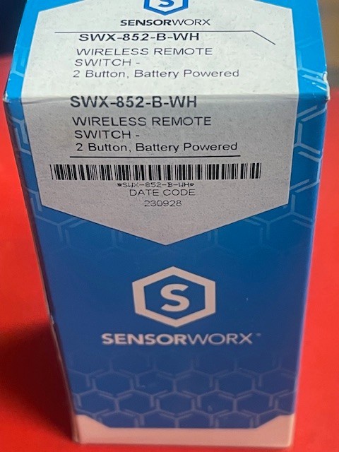 Sensorworx SWX-852-B-WH Wireless Remote Switch, 2 Button Battery Powered