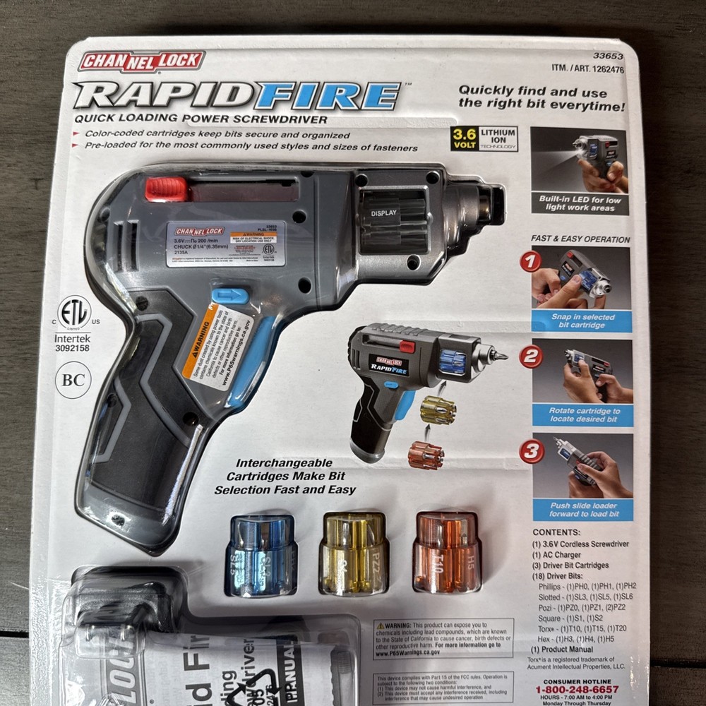 CHANNEL LOCK RAPID FIRE POWER Cordless Screwdriver QUICK LOADING - BRAND NEW