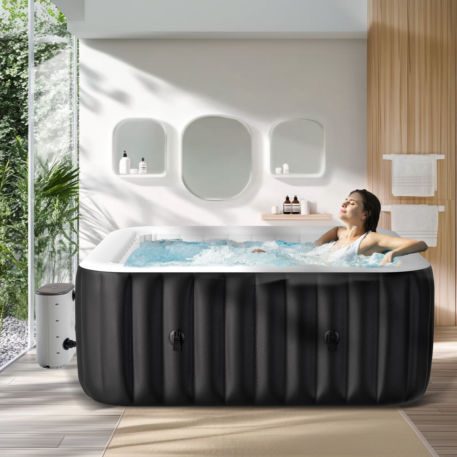 SLSY 6 Person Inflatable Hot Tub Portable Outdoor Spa with 130 Bubble JetsFilter