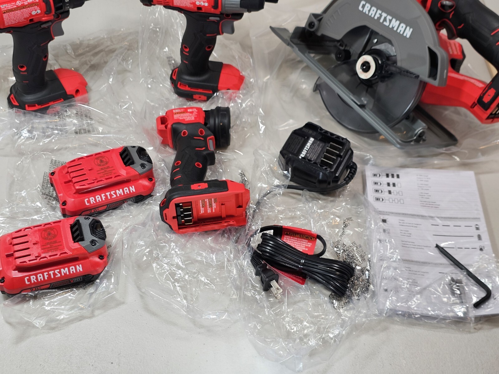 Craftsman CMCK401D2 V20 Li-Ion 4 Tool Combo Kit + (2) 2.0 AH Battery Cordless