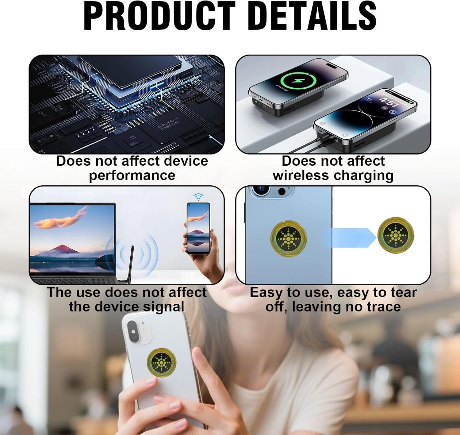 EMF Blocker 6 Pack Stickers for Cell Phones, Laptops, Tablets – Reusable, Pee...