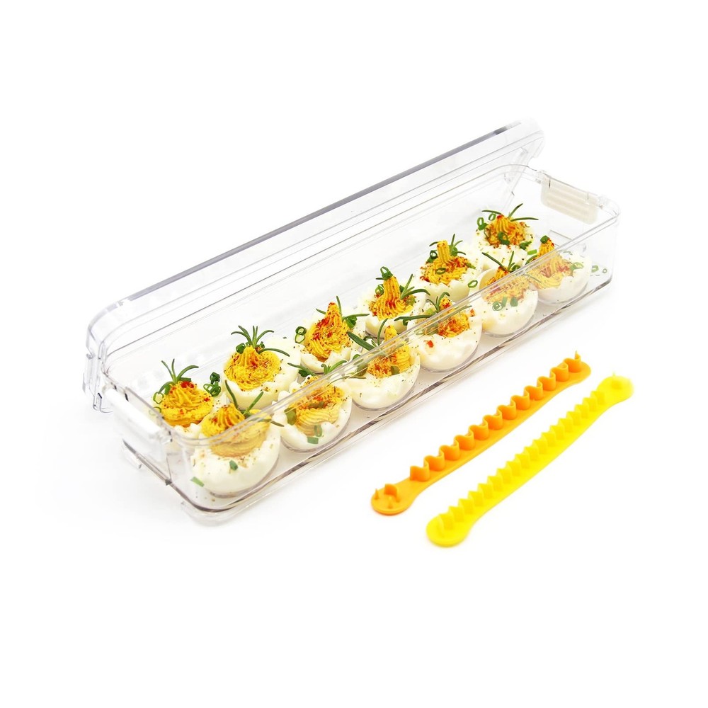 YOHA Clear Deviled Egg Tray Carrier with Lid 12 Grids Eggs Holder Case Refrig...