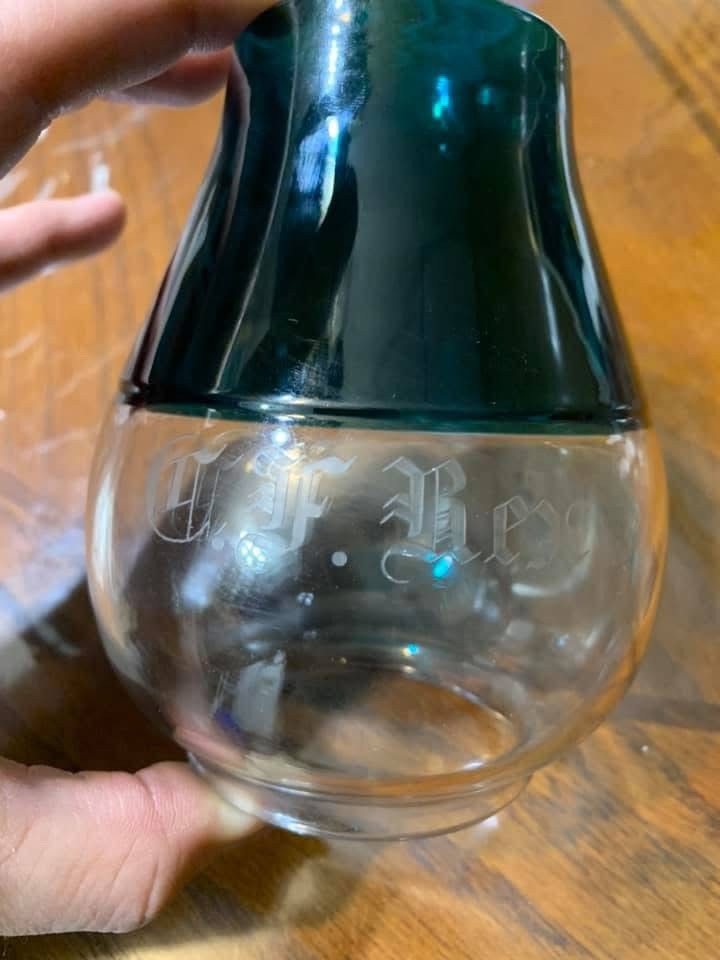 Wheel Cut Green Over clear  Conductor lantern globe - 2 color presentation