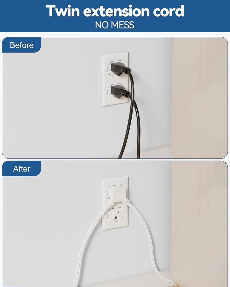 Split Extension Cord 10FT 5FT on Each Side, Single Flat Plug Twin Extension C...