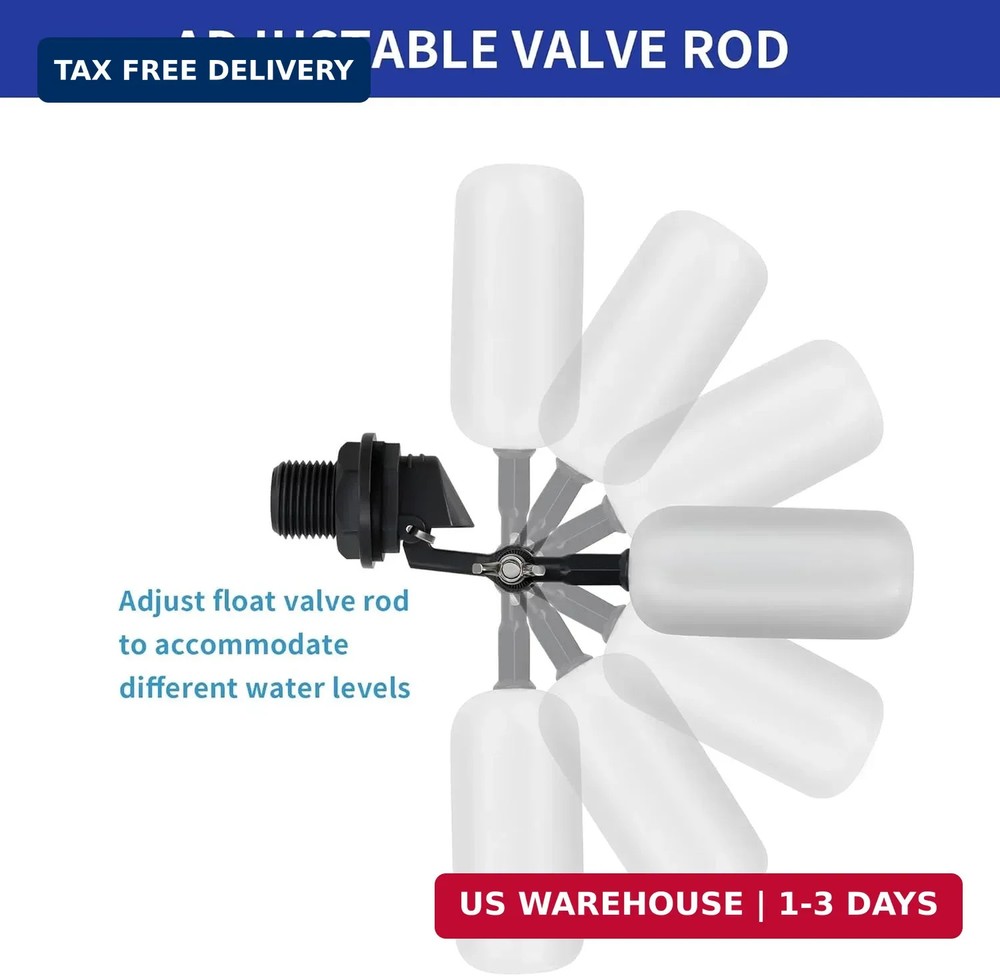 2-Pack Adjustable Arm Float Ball Valve for Automatic Water Level Control in Live