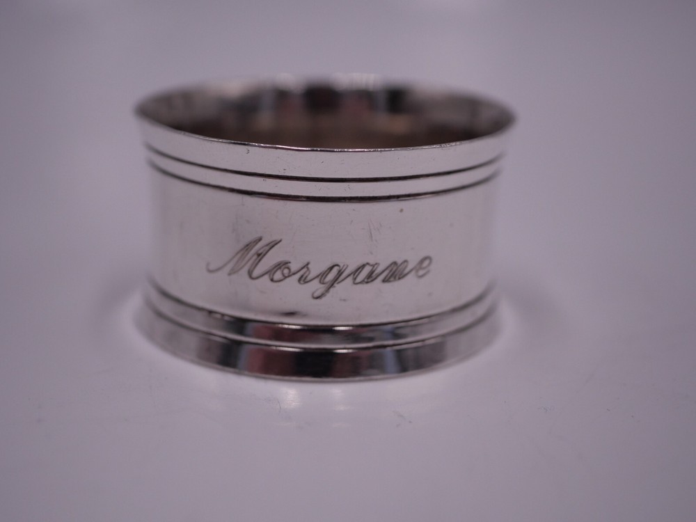 BEAUTIFUL ROUND SOLID SILVER TOWEL POINCON MINERVE MORGAN NAME