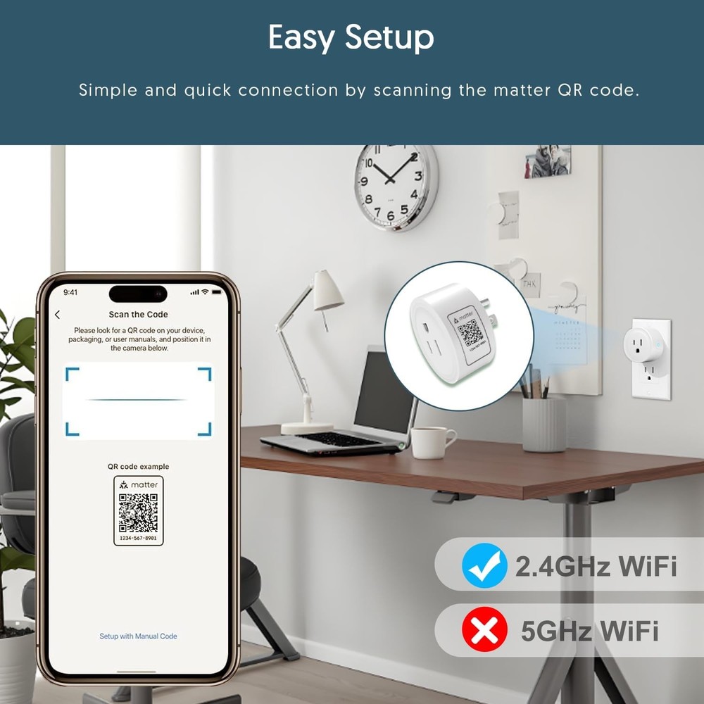 2 Pack Smart Plug, Matter Compatible, Works with Alexa & Google Home