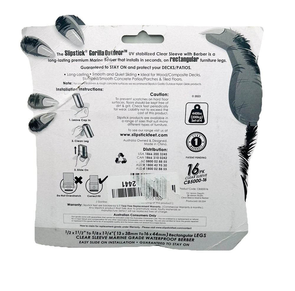 Slipstick Gorilla Deck & Patio Rectangular Leg Protection (16 Pack) H5002