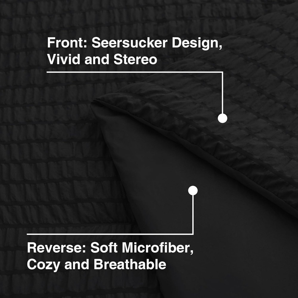 Seersucker Black Queen Comforter Set, 7-Piece Bedding Bundle