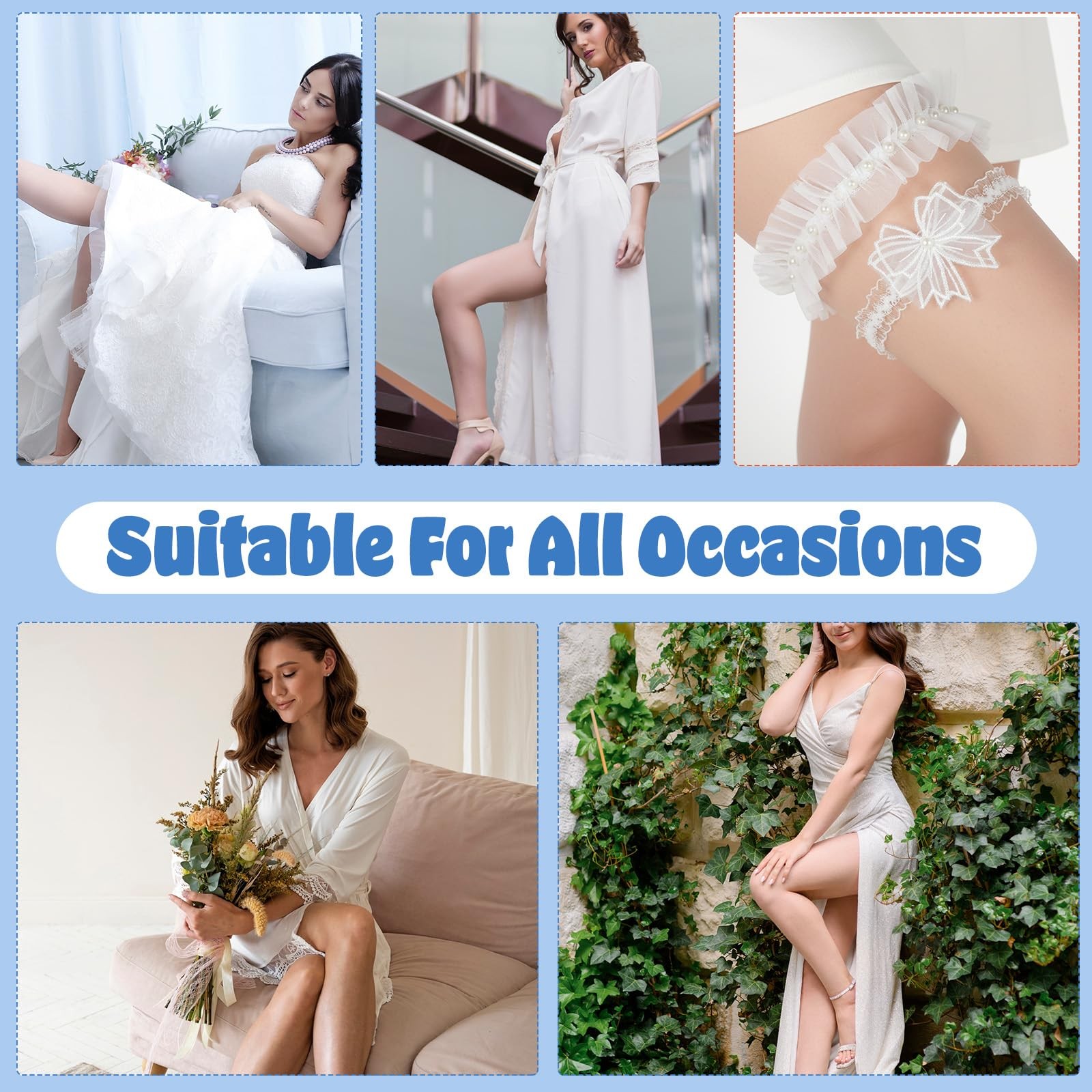 2Pcs White Lace Bow Wedding Garter, Wedding Garter for Bride, Elegant Garters...